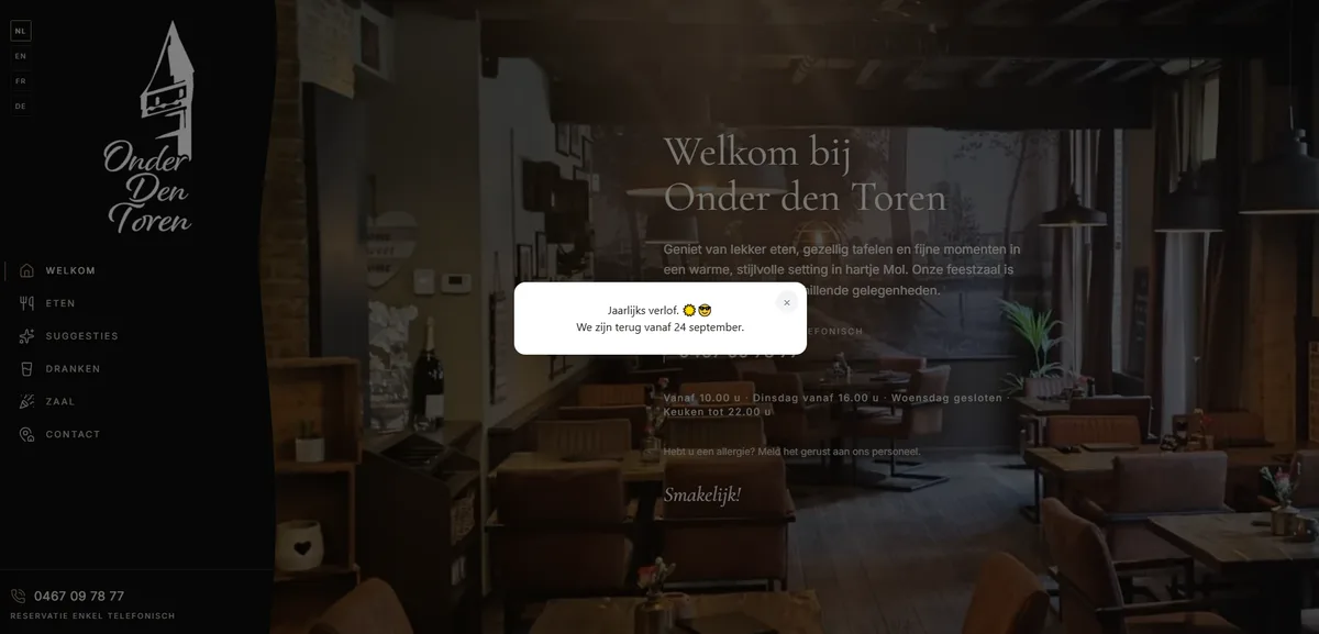 De popup zichtbaar op de website