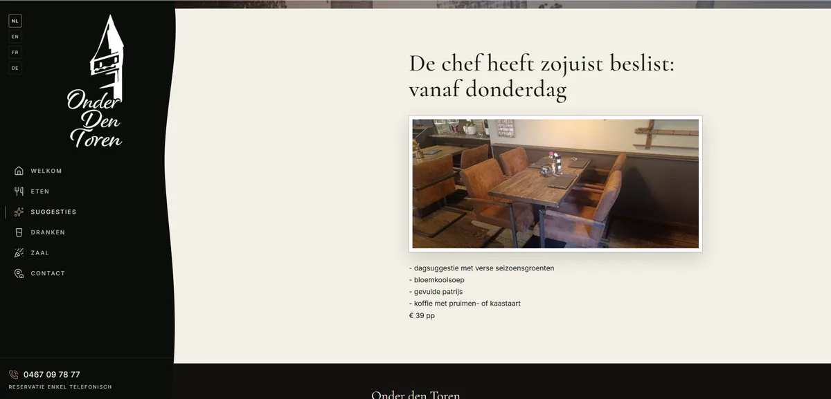 De suggesties zichtbaar op de website